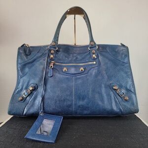 BALENCIAGA City Giant 21 Denim Blue Lambskin Leather Gold RTT handbag